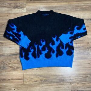 Womens Black & Blue Flame Pullover Sweater